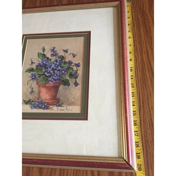 Barbara Mock Print Matted Rustic Distressed Framed Purple Violets Floral Flowers - Picture 11 of 12